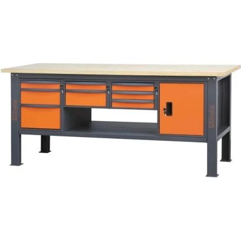 Beta C58BC-W2,1 8CA/O Banco da lavoro con piano in legno 2,1 m cassetti e anta (1/3)