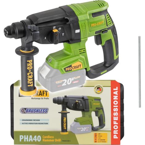 Martillo perforador a batería Procraft PHA40bb-c 20 V, 2,6 J, SDS plus, sin escobillas + maletín - sin batería, sin cargador
