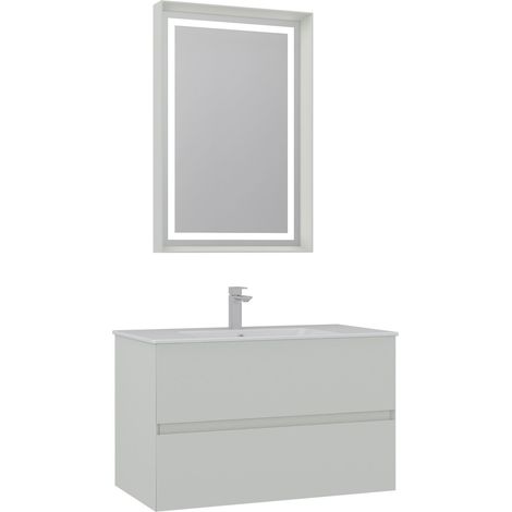 Ensemble Meuble Vasque avec Miroir (2 Pièces) "Nest 91 v2" - 91 x 51 x 55 cm - Matte Cashmere (1/3)
