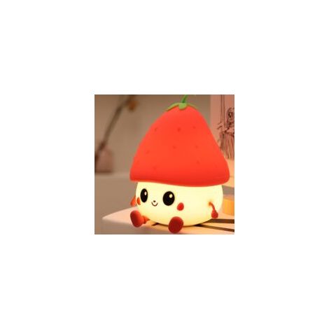 Veilleuse Fraise pour Enfants en Silicone Mignonne - Lampe de Chevet Rechargeable, Lumières Pépinière, Décor pour Bébés Tout-Petits Filles (Rouge) (1/5)
