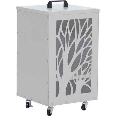 [NON UTILIZZATO] Contenitore per pellet albero HHG-266 stoccaggio pellet, con setaccio filtro e rotelle 64x36x36cm, bianco grigio (1/5)
