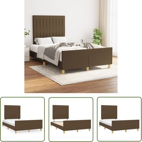 The Living Store Cadre de lit sans matelas marron foncé 120x190 cm tissu - Cadre De Lit - Lit Double - Tête De Lit - Meuble Chambre - Literie (1/5)