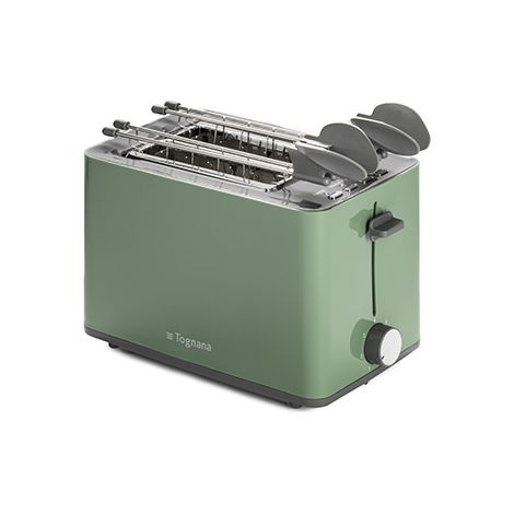 Grille-pain en porcelaine Tognana avec pince à pain vert sauge (1/4)