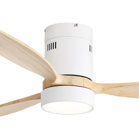 Ventilateur de plafond 52 pouces à montage plat, moteur DC réversible silencieux, 3 pales en bois massif, télécommande avec variateur, LED intégrée dimmable, idéal pour grande pièce (1/5)