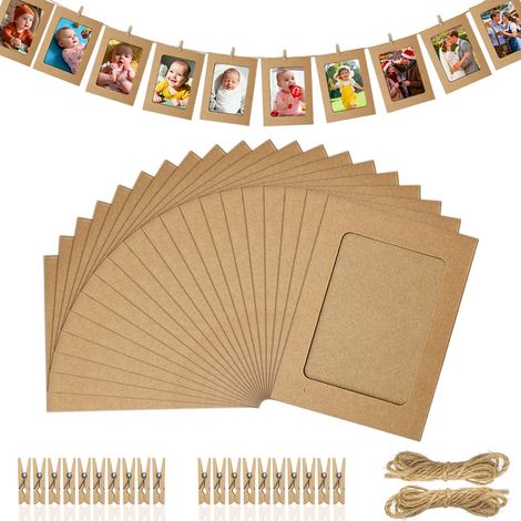 Cadres Photo Papier Suspension Lot de 20 - 20 pièces, kraft, 11.5x15.5cm - guirlande photo mariage anniversaire decoration - pho