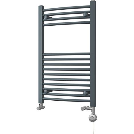 Zennor - Anthracite Dual Fuel Towel Rail H800mm x W500mm Thermostatic - Curved (1/3)