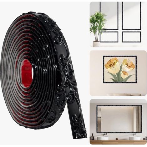 Decoración de pared, 3 metros, Flexible, Adhesivo fácil de despegar, paredes de fondo de TV y decoración de paredes del hogar, Color negro (1/5)