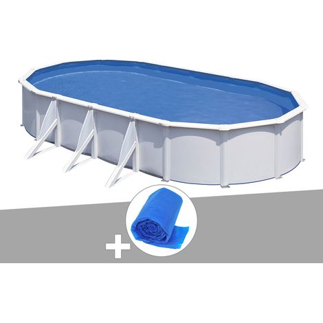 Kit piscine acier blanc Gré Fidji ovale 7,44 x 3,99 x 1,22 m + Bâche à bulles