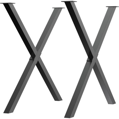 HOMCOM Lot de 2 pieds de table style industriel 80 x 72 cm, pieds de meubles en acier en forme de X avec protections, vis de fixation incluses, noir