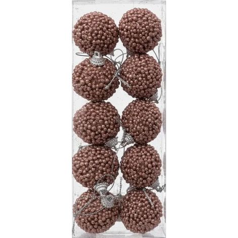 Paris Prix - Lot De 10 Boules De Noël petites Billes 4cm Rose (1/2)