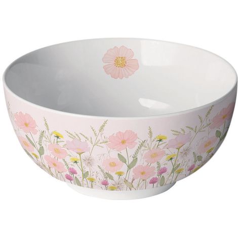 Bol blanc en porcelaine fleurs des champs roses