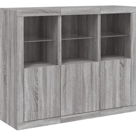 Credenza Credenza Cassettiera Armadietto Portaoggetti Cucina Soggiorno Soggiorno con luci a LED 3 Pezzi Sonoma Engineered Wood Grigio 020037231