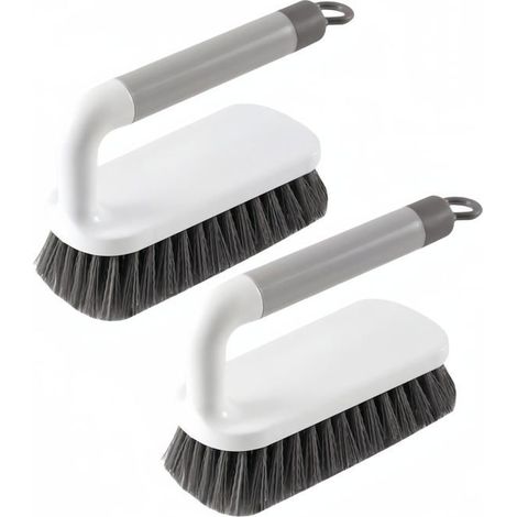 BelleRise - Brosse de nettoyage robuste avec manche, adaptée aux douches, salles de bains, tapis, cuisines et baignoires lot de deux (gris) (1/5)