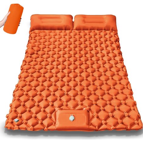 (Orange) Matelas gonflable double de camping, ultraléger et pliable (1/4)