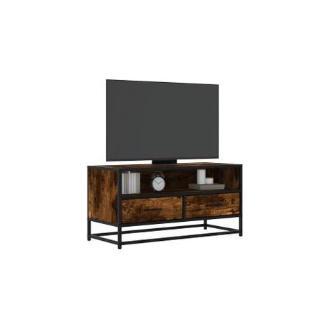 Meuble TV chêne fumé 80x34,5x40 bois d'ingénierie et métal (1/5)