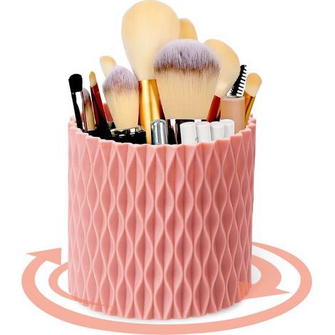 Boîte de rangement pour pinceaux de maquillage, porte-stylo multifonctionnel rotatif à 360°, boîte de rangement, peut contenir du rouge à lèvres, un peigne, des outils de beauté (rose) (1/5)