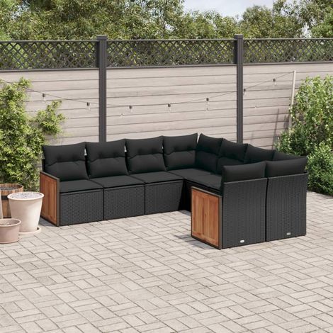 Ensemble de Jardin 8 Places Noir Résine Tressée avec Coussins - Salon d'Extérieur Modulaire avec Rangement (1/3)