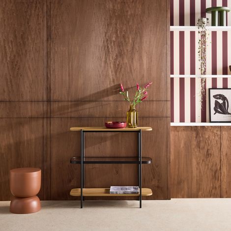 Etagère bibliothèque verre. décor bois et métal 3 niveaux - Smooky
