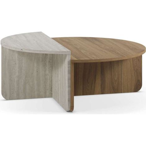 Mesa de centro modelo Alina acabado roble-ud/travertino, 90cm(ancho) 30/35cm(alto) 90cm (largo) (1/5)