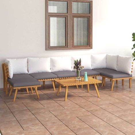 Salon de jardin 8 pcs Ensemble Table et Chaise de Jardin - avec coussins Bois d'acacia solide BV164699 - BonneVie (1/5)