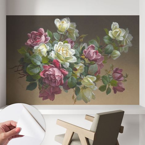 Carta da parati adesiva - fotomurale - facile da applicare - per la soggiorno - camera da letto - Eleganza floreale 104x70 cm (1/5)