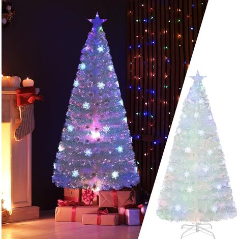 COSTWAY Weihnachtsbaum Künstlich mit Beleuchtung, Tannenbaum mit bunten LED-Lichtern & Glasfaser & Sternspitze, Christbaum für Zuhause Büro Geschäfte Hotels, Weiß (180 cm) (1/5)