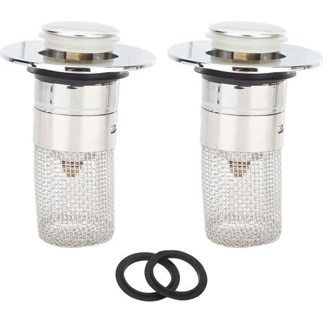 Lot de 2 bouchons de lavabo avec filtre et panier amovible en acier inoxydable, récupérateur de cheveux. (1/5)