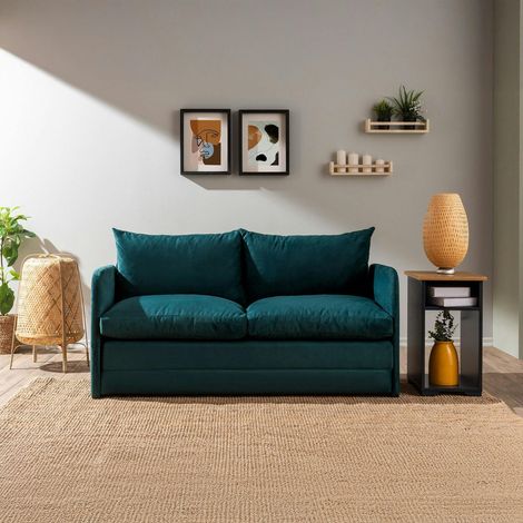 Canapé-lit en tissu bleu lagon, 2 personnes 140 cm ORURO (1/5)