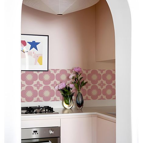Lot de 25 autocollants de transfert pour carrelage de salle de bain, cuisine, crédence, carrelage mural en vinyle à décoller et coller - Rose - 20 cm (1/4)