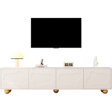 Meuble TV 180x40x45 cm, forme nuage, 2 compartiments, 5 pieds – Capacité 60 kg, pour téléviseur jusqu’à 75 pouces