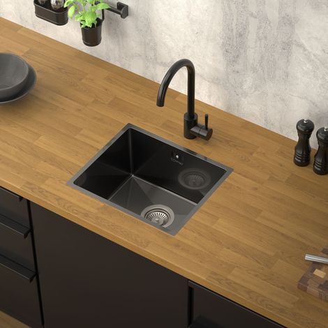 ML-Design Fregadero de Cocina de un Seno 34x40 cm Antracita Lavabo Rectangular Sobre Encimera o Enrasado con Juego de Desagüe y Rebosadero Cubeta de Acero Inoxidable Anti-condensación (1/5)