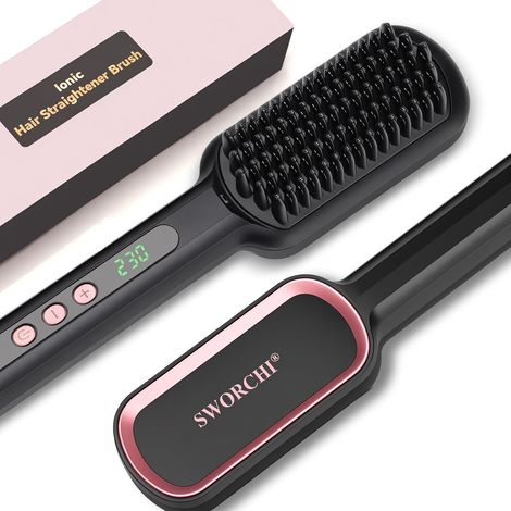Brosse Chauffante Brosse Lissante pour Cheveux Fer a Lisser  Avec 25s PTC Heating Peigne Chauffant Avec affichage LED Brosse Lissante 100℃-230℃ (1/5)