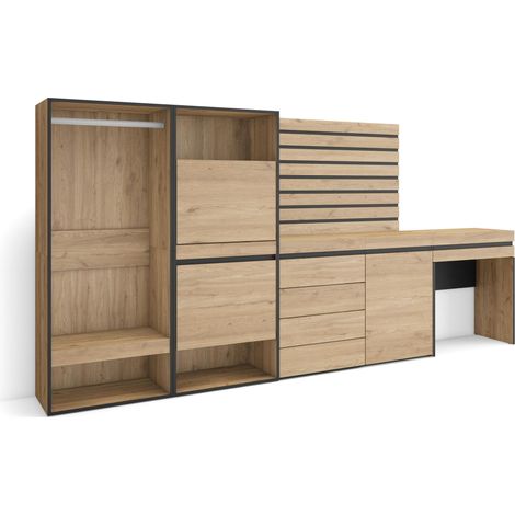 Skraut Home Scarpiera Mobile Salvaspazio 297x145x35 cm Camera da letto, stanza Armadio Aperto Cassettiera Pannelli Decorativi Tavolo da toeletta Stile moderno Rovere (1/5)