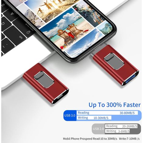 Clé USB pour iPhone Photo Stick 64 Go, clé mémoire USB 3.0 pour iPhone et ordinateur (64 Go, rouge) (1/5)