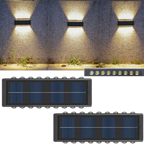 Lot de 2 appliques solaires d'extérieur étanches, idéales pour balustrades, terrasses, escaliers, terrasses, jardins et allées, lumière chaude(18 LED) (1/5)