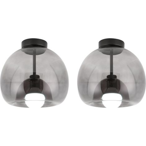 2PCS Plafonnier En Verre Lampe De Plafond Rond Plafonnier Rétro Lustre Moderne E27 Pour Couloir Cuisine Salle À Manger Noir (1/5)