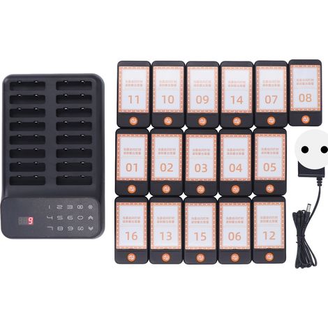 Lot de 16 téléavertisseurs vibrants sans fil pour restaurant, système d'appel de file d'attente, récepteurs de clientèle, prise UE 100-240V (1/5)
