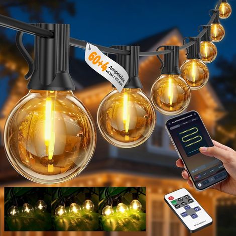 1 Guirlande Lumineuse 46,3M 64 LED G40 Câble 6,4M Étanche IP44 Avec App Télécommande Pour Jardin Terrasse (1/5)