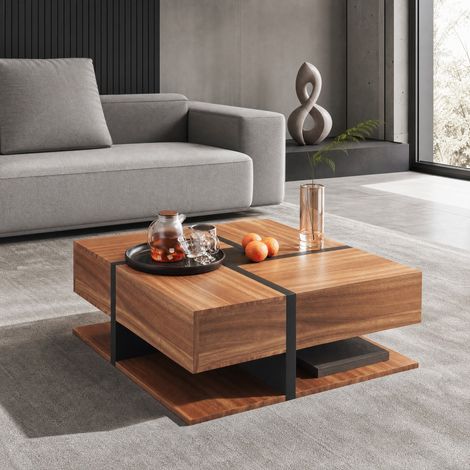 Mesa de centro cuadrada 78 x 78 x 36 cm con 4 cajones y estante inferior HAVRYA (1/5)