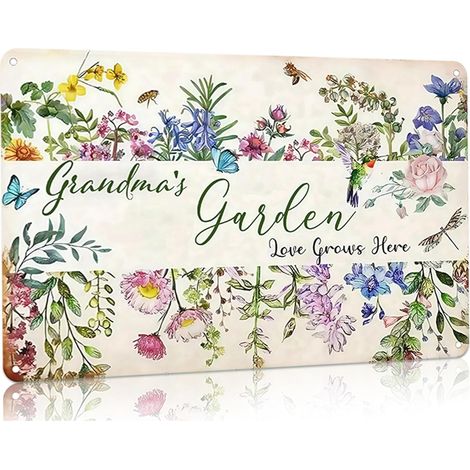 Cadeaux de Jardinage Plaques de Jardinage Vintage Plaque Étaine « Grandma‘s Garden Love Grows Here » (Jardin de Grand-mère, L’Amour Croît Ici), pour Maison, Jardin, Serre, Chambre, Cour, Décoration Ex (1/5)