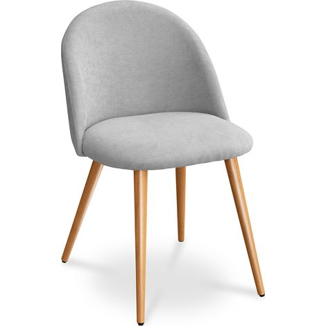 Privatefloor – Chaise de salle à manger scandinave Evelyne gris clair – Pieds en métal effet bois – Revêtement en lin doux – Dimensions 57x51x78cm