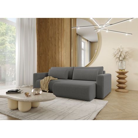 Ecksofa Sofa mit Schlaffunktion CHAIRA Stoff Curio Dunkelgrau Ottomane Rechts (1/5)