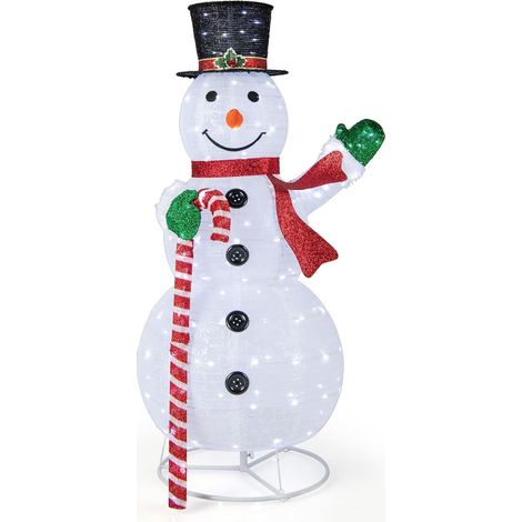COSTWAY 180cm Muñeco de Nieve Elevado, Decoración de Navidad Blanca Preiluminada con 180 Luces LED, Decoración Navideña, Adorno Navideño para Patio, Porche y Hogar (1/5)