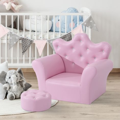 Canapé de jeu enfant rose avec pouf, mini canapé princesse pour chambre d'enfant, salle de jeux ou coin détente – confortable et ludique (1/4)