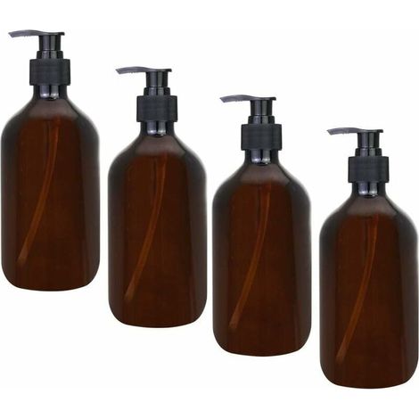 botellas dispensadoras ámbar de 500 ml con bomba ámbar, vacías, de plástico ámbar, para loción, gel de ducha, jabón de manos y detergente. (1/5)