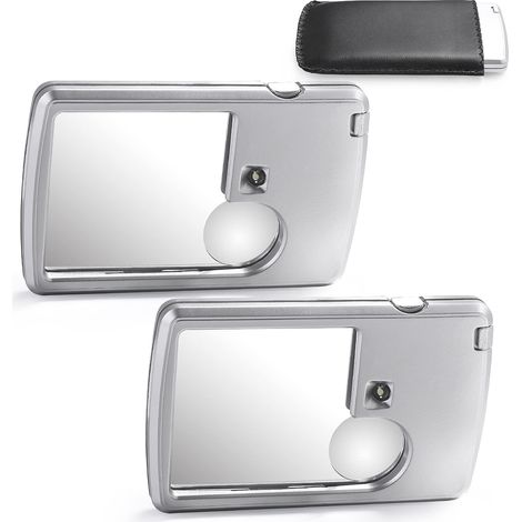 2er-Pack 3X 6X Taschenlupe mit Licht, Kartentyp – tragbare beleuchtete Lupen zum Lesen, Menüs, Reisen, Hausverträge (Silber)