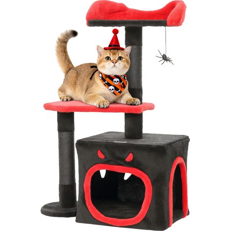 PawHut Gothic Cat Tree with Scratching Posts, Black, Halloween (1/5)