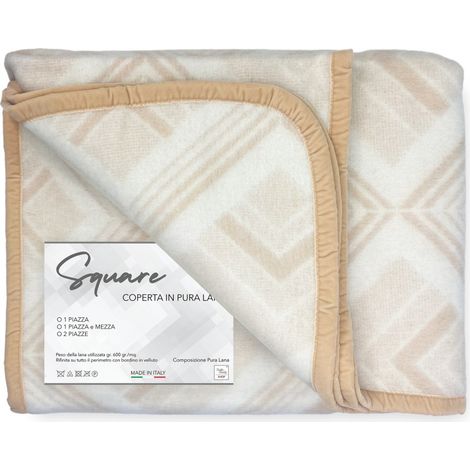 COPERTA SQUARE in vera Pura LANA morbida e calda colore Naturale 1 PIAZZA