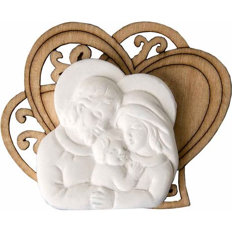 Etm Cuore Legno Sacra Famiglia Gesso Naturale 5,5 cm 12 pz (1/2)