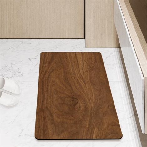 Non-slip Absorbent Diatomite Kitchen Mat, Kitchen Mat in Front of Sink with Wood Print, Washable Bath Mat, Dish Mat, Shower Mat (Coffee, 45x60cm) (1/5)